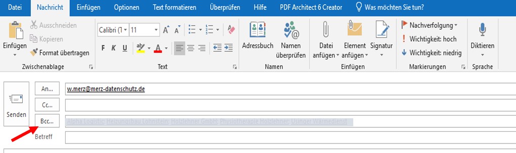DatenschutzTipp EMailAdressaten als Blindcopy (BCC)